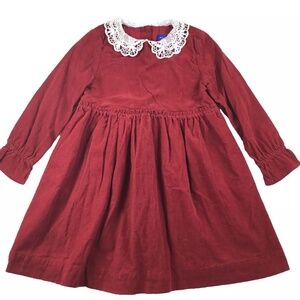 MAISON ME Girls Dress Corduroy Lace Collar Classic Cottage Red